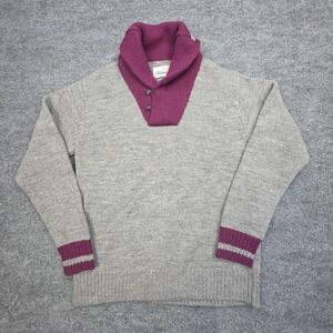 Bolivares Sweater Men's Medium Gray Red Shawl Collar Button 100% Wool NWOT